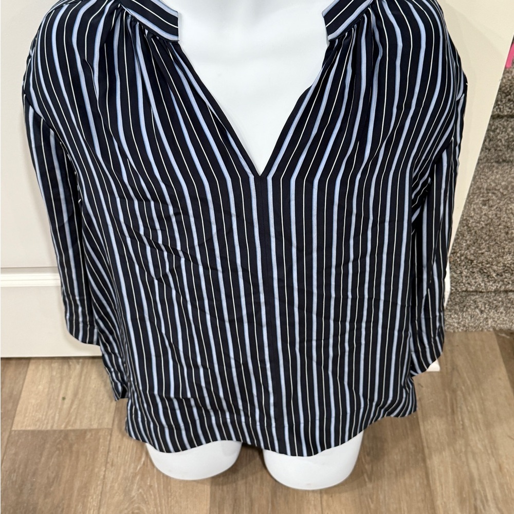 Navy, White and Light Blue  Striped Women's Silk Blouse